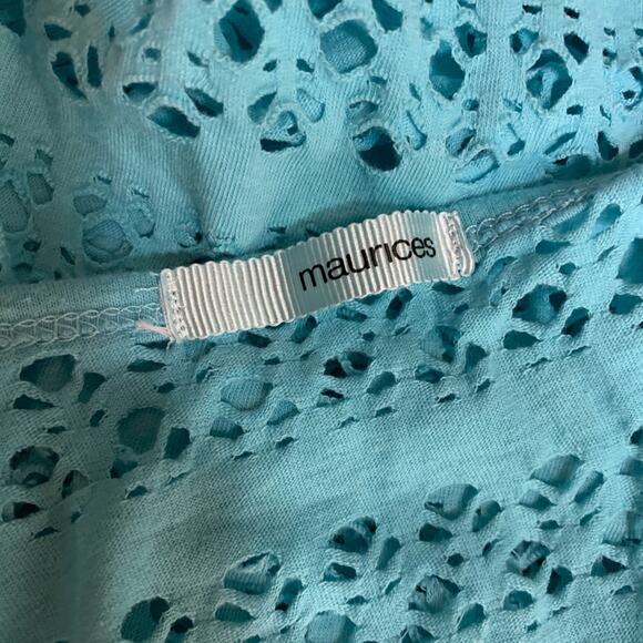 Maurices Y2K 90s Racerback Tank Top Sz M Blue Cutouts Sheer Mesh Open Knit Net - Picture 6 of 6